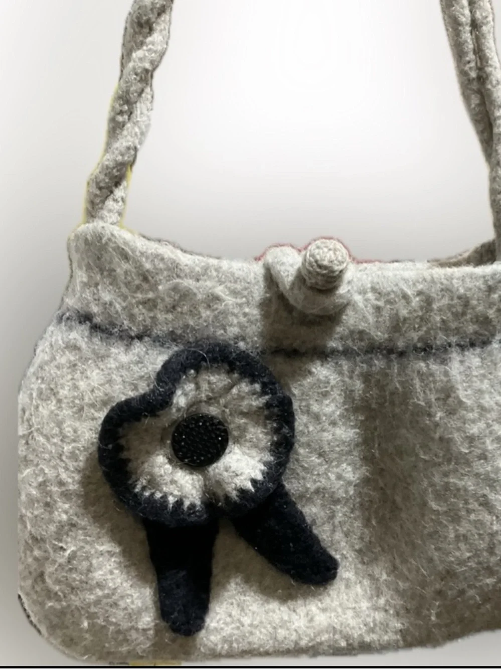 Handcrafted Felted Wool Rosette Shoulder Bag – Heather Grey